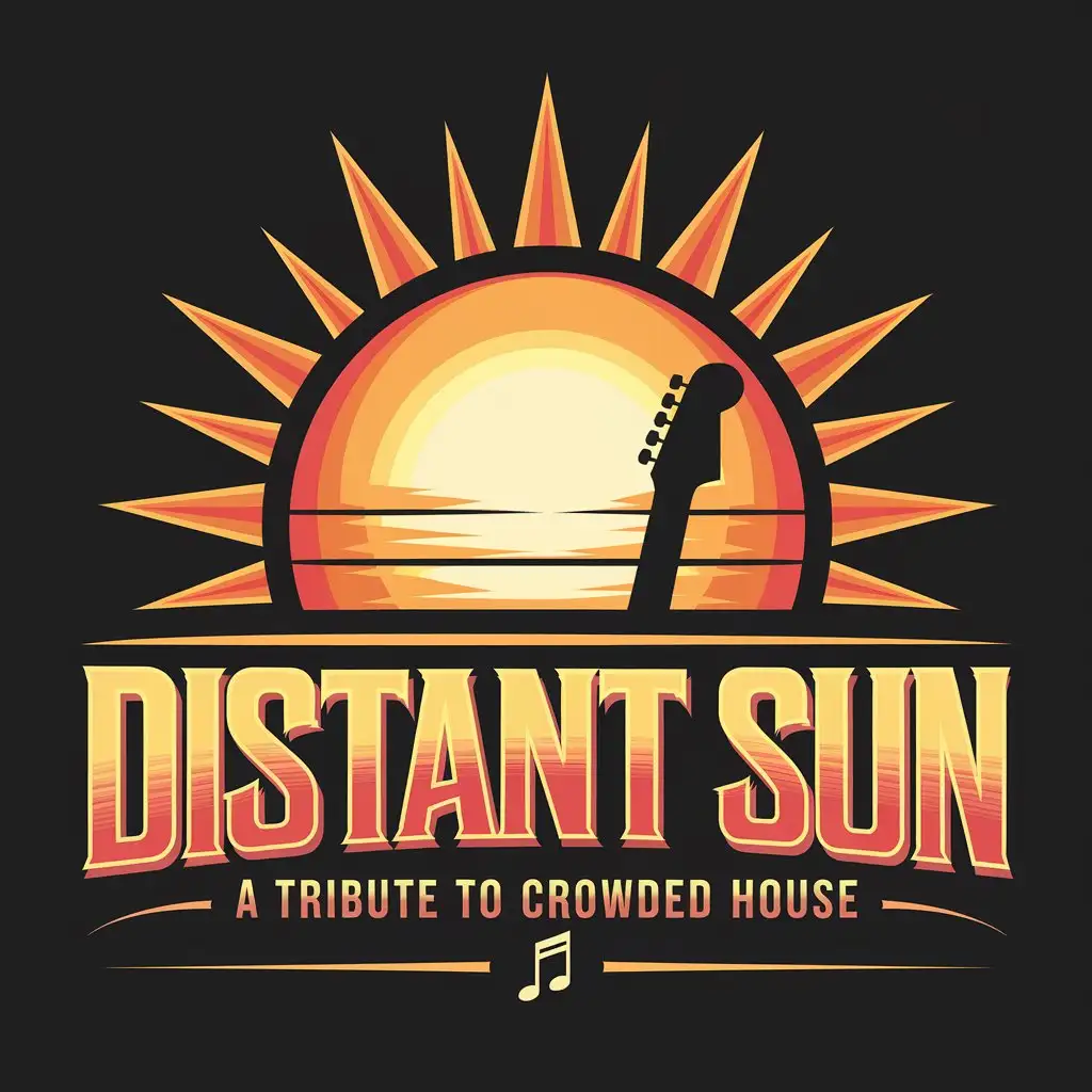 LOGO Design For DISTANT SUN Vibrant RetroStyle Sunset Theme with Music Symbolism