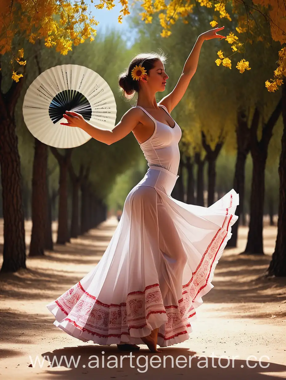 Spain, nature, dance, fan music, notes, woman