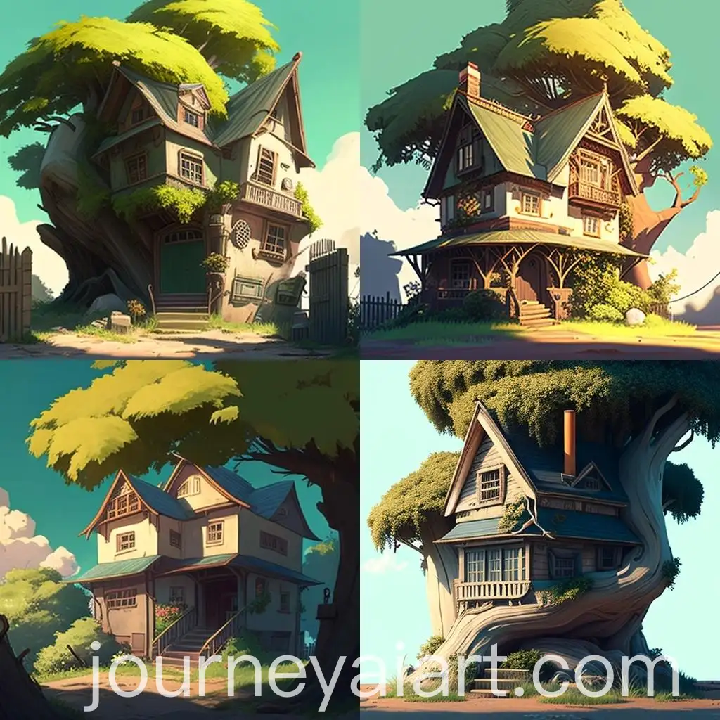 Studio-Ghibli-Inspired-Digital-Art-House-and-Tree-in-Realistic-Anime-Style