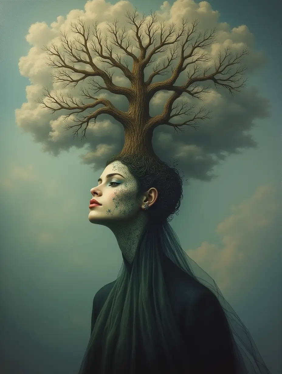Surrealistic-Woman-with-Tree-Emanating-from-Head-in-Gothic-Painterly-Style