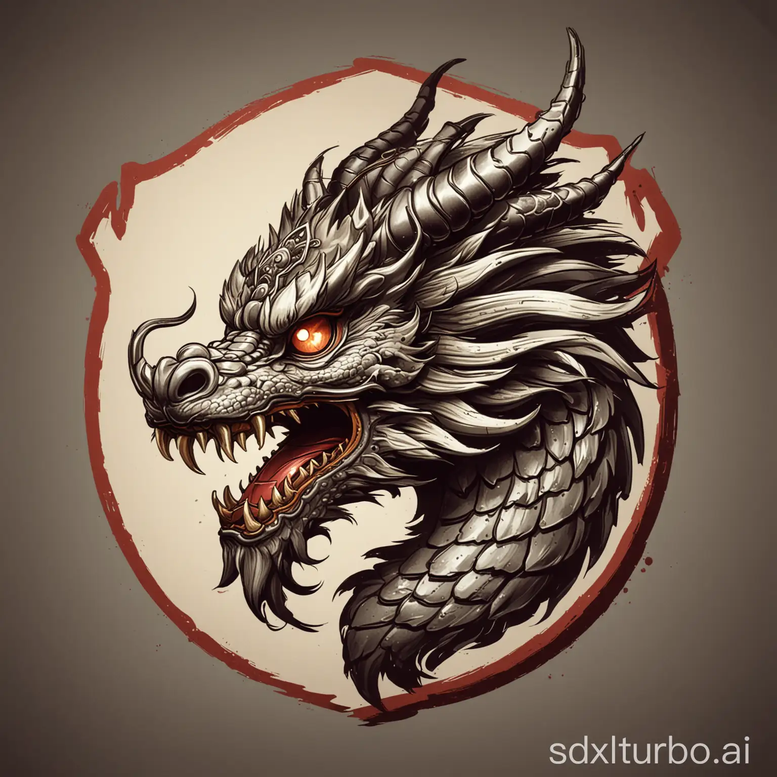 a traditional Chinese Dragon Head side view as a logo for a combat company
