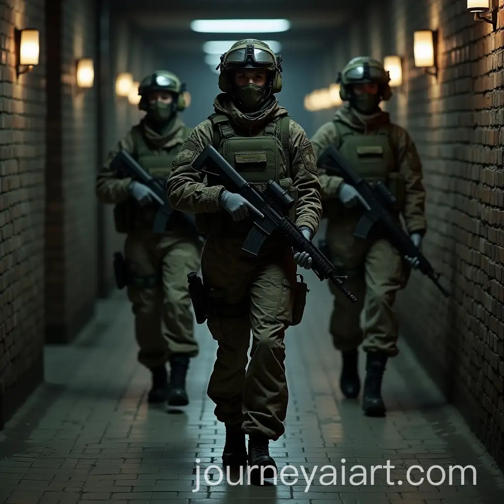 Russian-Female-Special-Forces-Soldiers-Patrolling-Enemy-Dungeon-with-AK47-Rifles