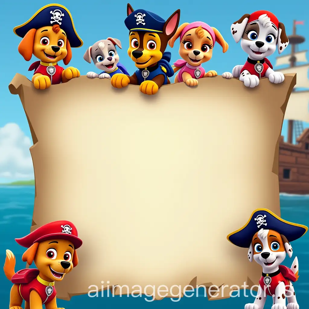 Paw-Patrol-Pirate-PartyAI-Image-Prompt-Expansion-Invitation-Card-with-Pirate-Ship-and-Characters