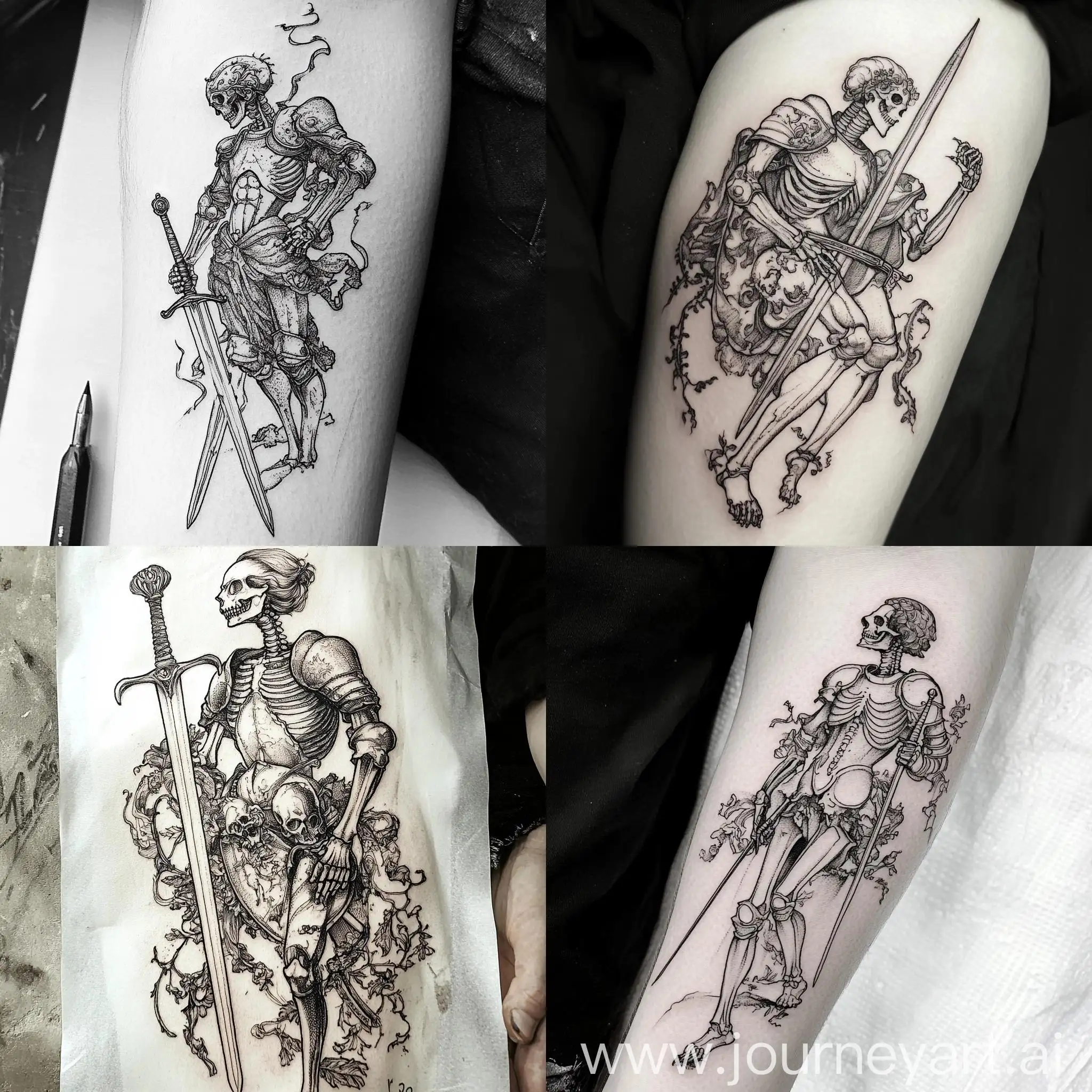 Skeleton-Knight-Tattoo-Sketch-in-Drer-Engraving-Style