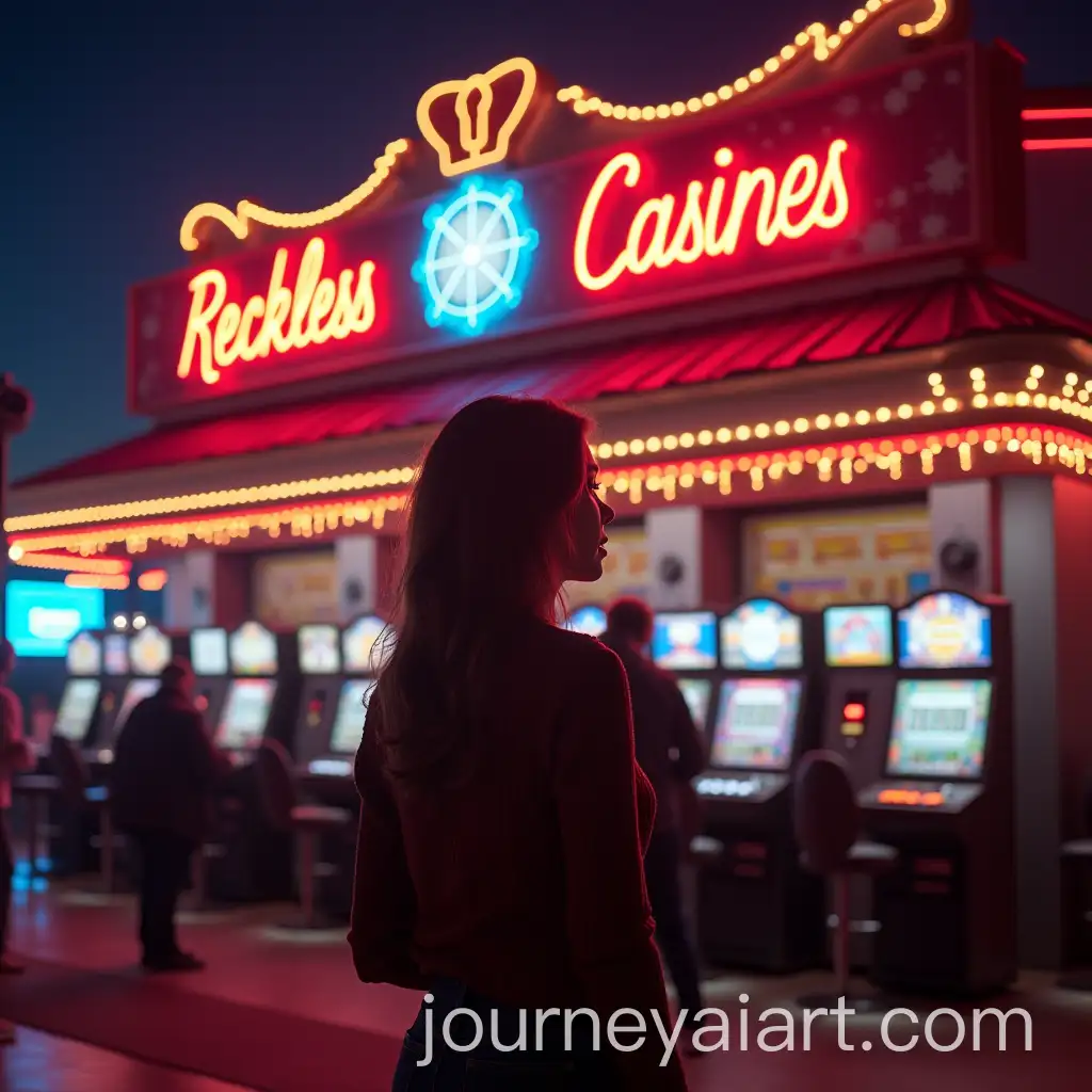 Woman-Standing-Near-the-Reckless-Casino-at-Dusk