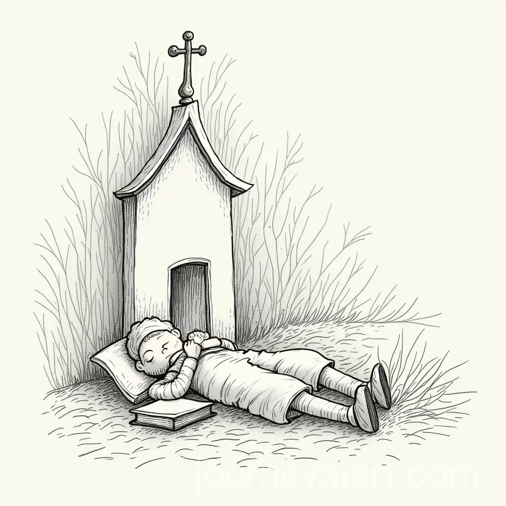 Whimsical-Childs-Sketch-Gardeners-Slumber-at-Church