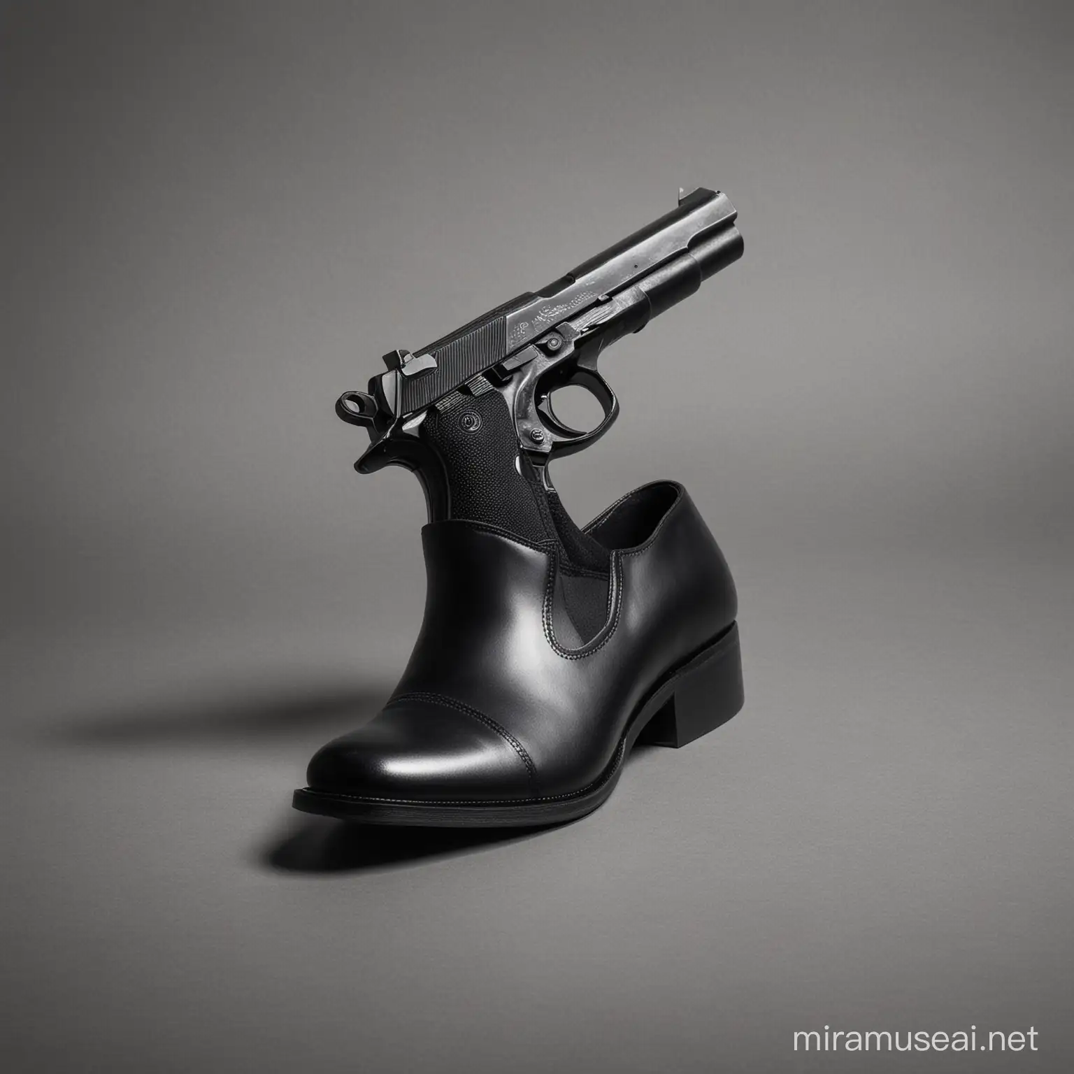 Black Shoe Shaped as a Gun Symbolic Weapon Representation