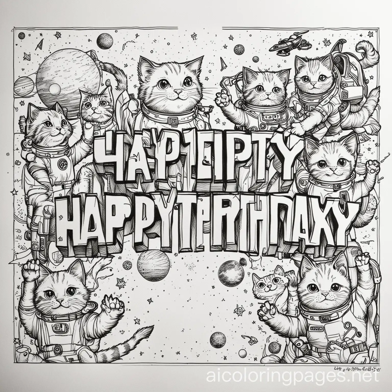 Cats-in-Space-Birthday-Banner-Coloring-Page