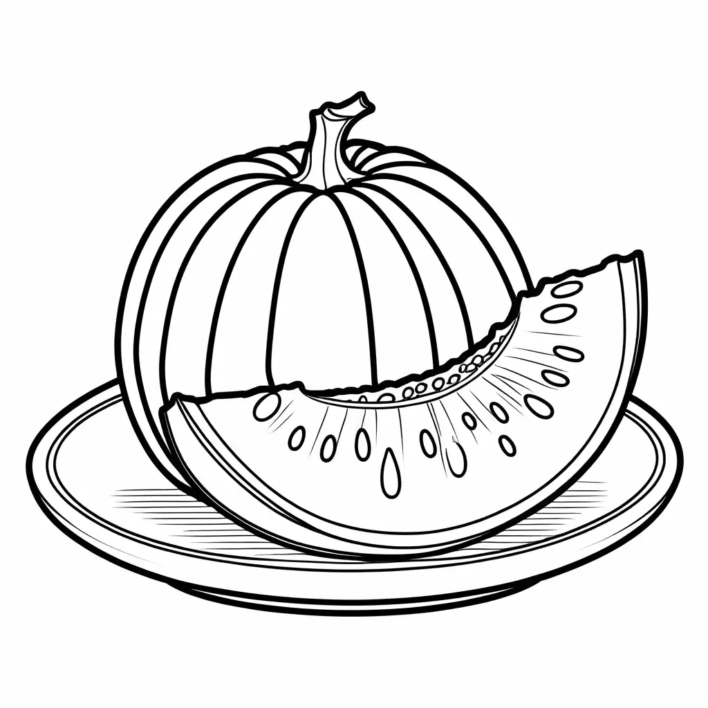 Honeydew melon fruit, Coloring Page, black and white, line art, white background, Simplicity, Ample White Space. The background of the coloring page is plain white to make it easy for young children to color within the lines. The outlines of all the subjects are easy to distinguish, making it simple for kids to color without too much difficulty, Coloring Page, black and white, line art, white background, Simplicity, Ample White Space. The background of the coloring page is plain white to make it easy for young children to color within the lines. The outlines of all the subjects are easy to distinguish, making it simple for kids to color without too much difficulty