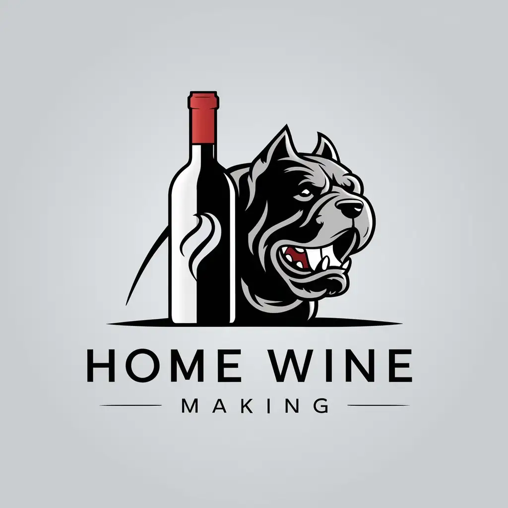 a logo design,with the text "Home Wine Making", main symbol:Wine bottle and cane corso,Moderate,clear background