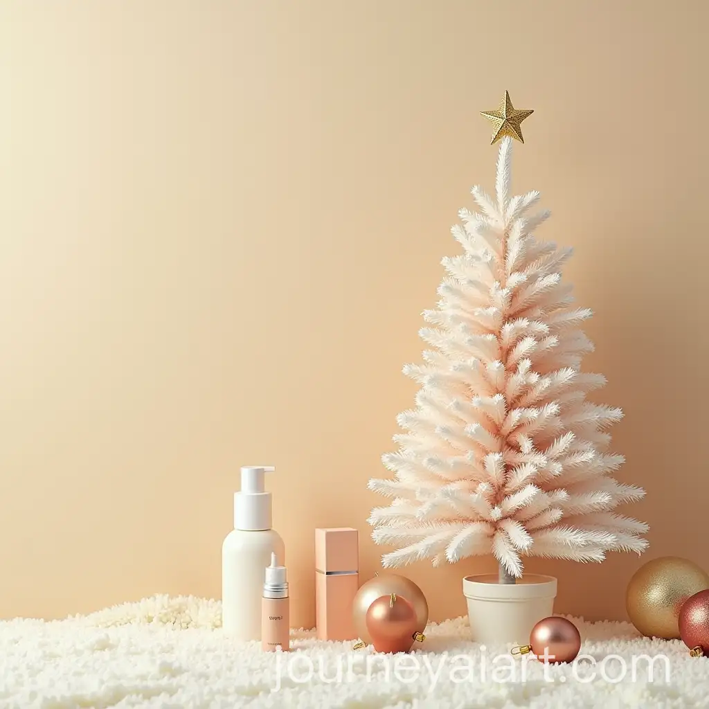 Christmas-Tree-with-Korean-Skincare-Gifts-on-Beige-Carpet