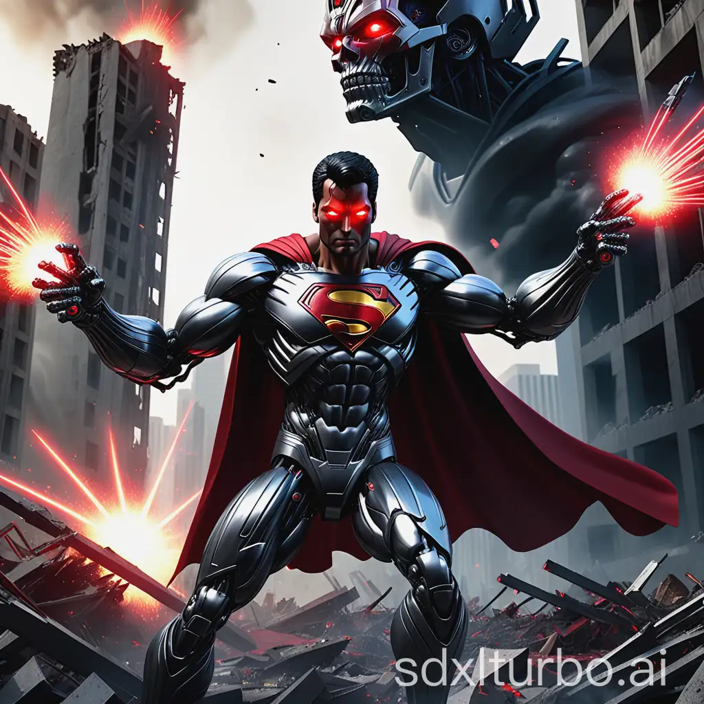 Epic-Battle-Between-BlackSuited-Superman-and-Metal-Cyborg-in-a-Ruined-City