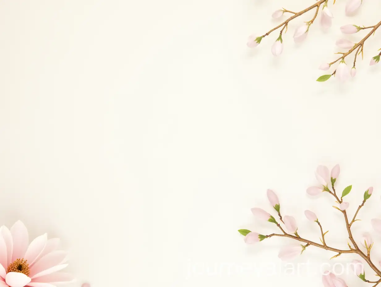 3D-Wallpaper-with-Golden-Flowers-Magnolia-and-Pastel-Branches-on-White-Background