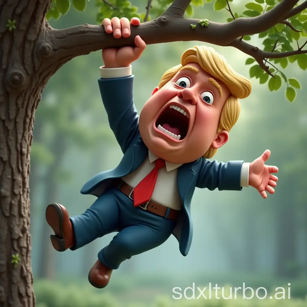 3D-Caricature-of-Donald-Trump-Hanging-from-Tree-Branch-and-Screaming