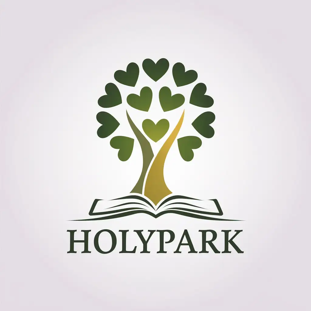 LOGO-Design-for-HolyPark-Green-Tree-with-12-HeartShaped-Leaves-and-Open-Bible-on-a-Clear-Background