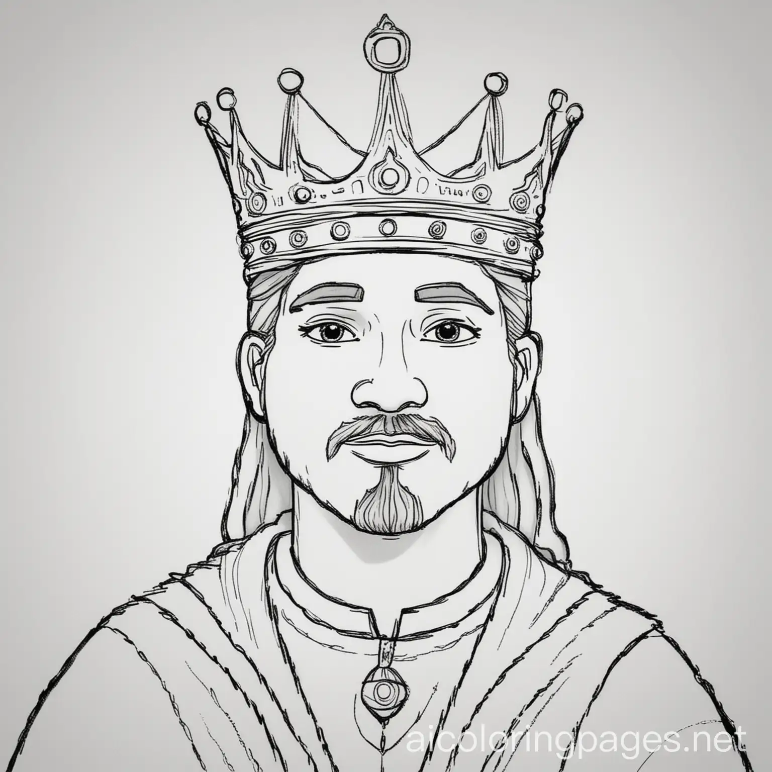  king, Coloring Page, black and white, line art, white background, Simplicity, Ample White Space. The background of the coloring page is plain white to make it easy for young children to color within the lines. The outlines of all the subjects are easy to distinguish, making it simple for kids to color without too much difficulty