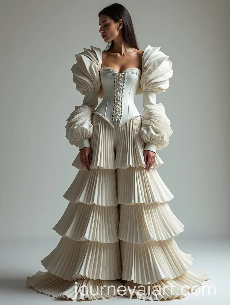 Futuristic-Haute-Couture-Fashion-with-Ruffled-Blazer-and-Pleated-Palazzo-Trousers
