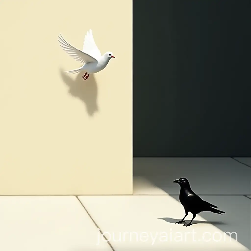 Symbolic-Contrast-A-Crow-and-Dove-in-an-Abstract-Minimalist-Scene