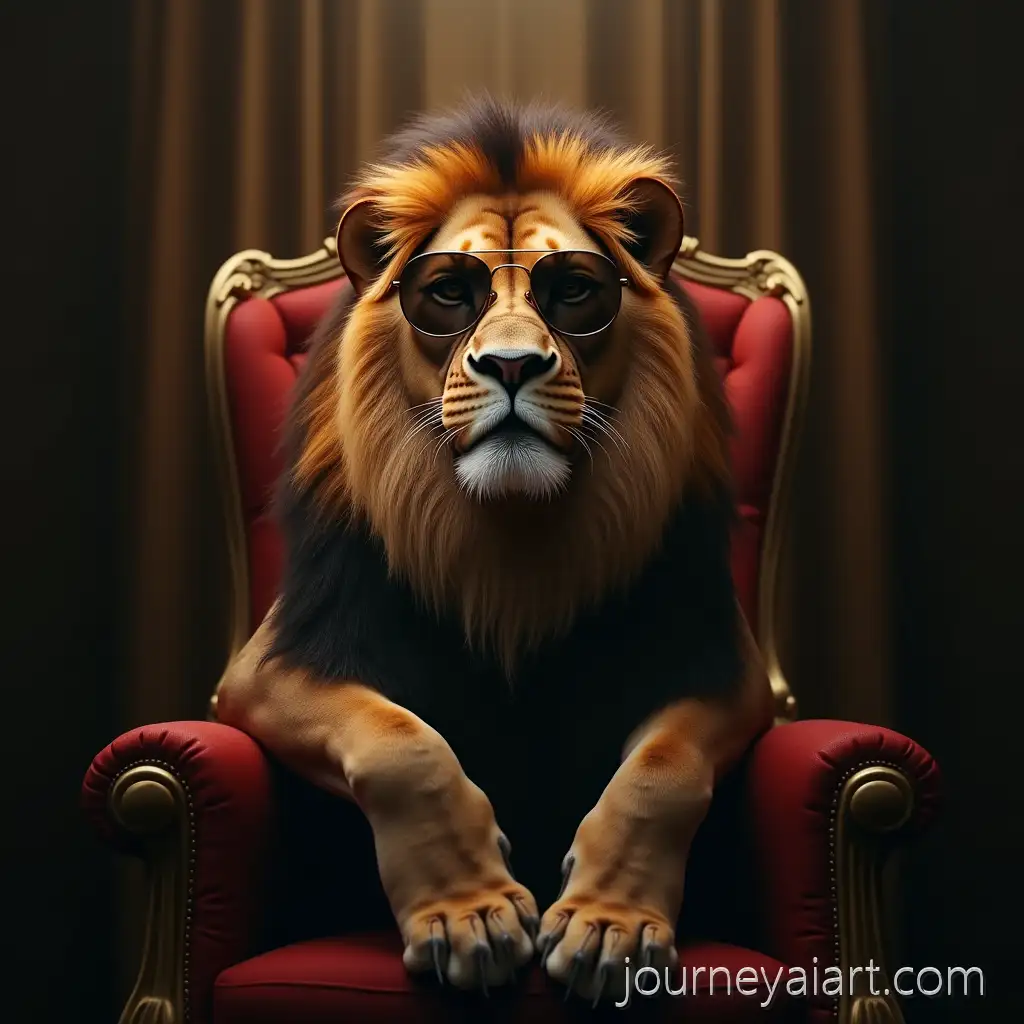 HyperRealistic-Lion-Portrait-Wearing-Sunglasses-on-Regal-Throne-with-Cinematic-Lighting