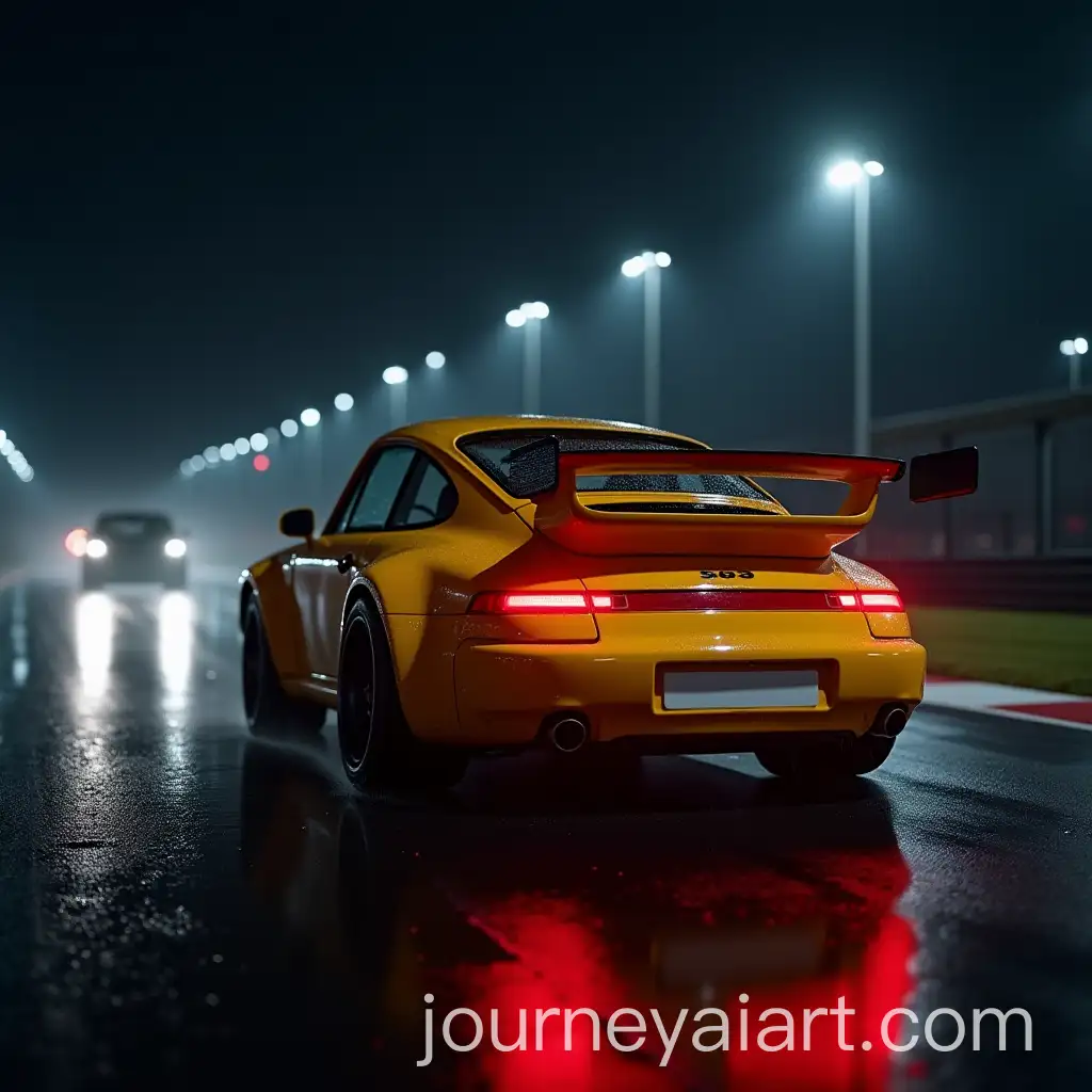 Realistic-Yellow-Porsche-911-Racing-on-a-Wet-Night-Track