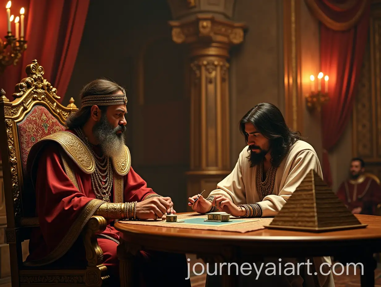King-and-MinisterAI-Image-Prompt-Expansion-Strategizing-in-a-Royal-Chamber-with-Miniature-Models