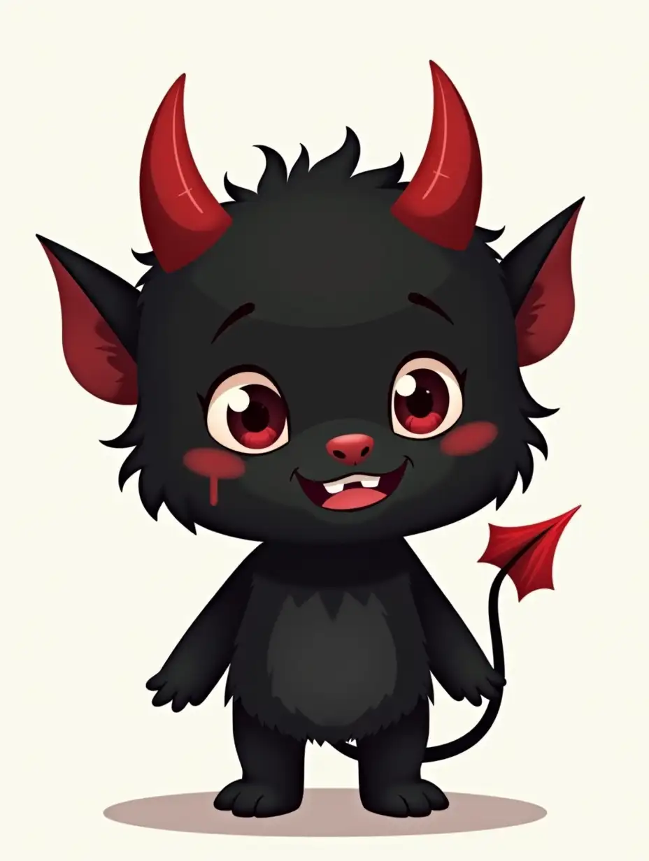 Illustrated Cute Black Devil in Simple Cartoon Style