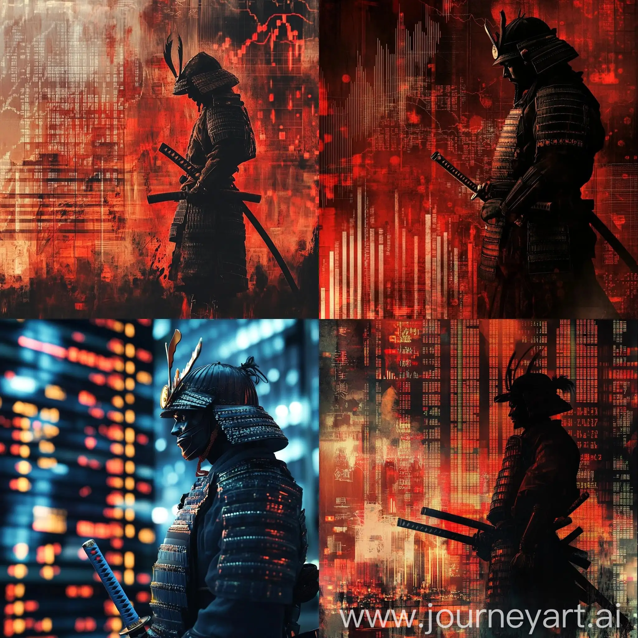 Samurai-on-Stock-Market-Data-Background