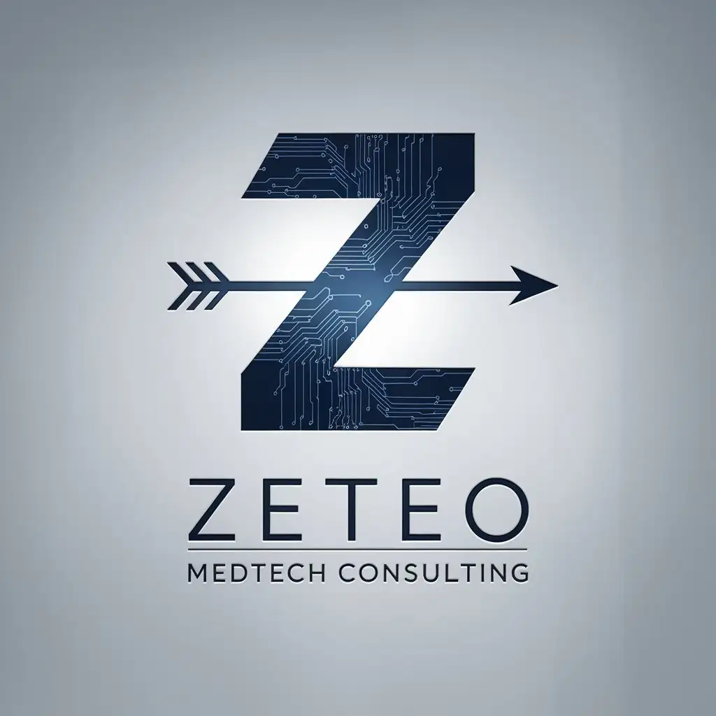 LOGO Design for ZETEO Modern Minimalist Blue Z with Circuit Patterns and Arrow Symbolizing Innovation in MedTech Consulting