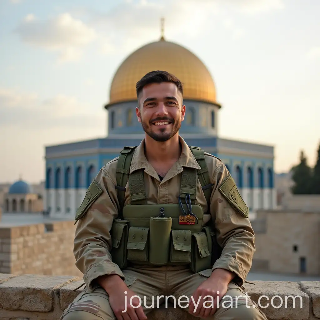 Soldier-in-Camouflage-Military-Shirt-with-Dome-of-Rock-in-Background