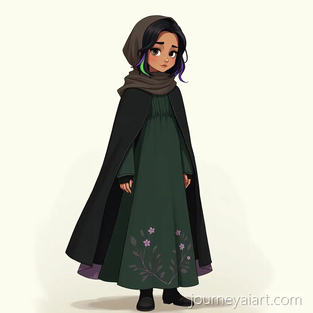 Elegant-Mysterious-girl-in-green-dress16YearOld-Girl-in-Dark-Green-Dress-with-Floral-Embroidery-and-Black-Hoodie