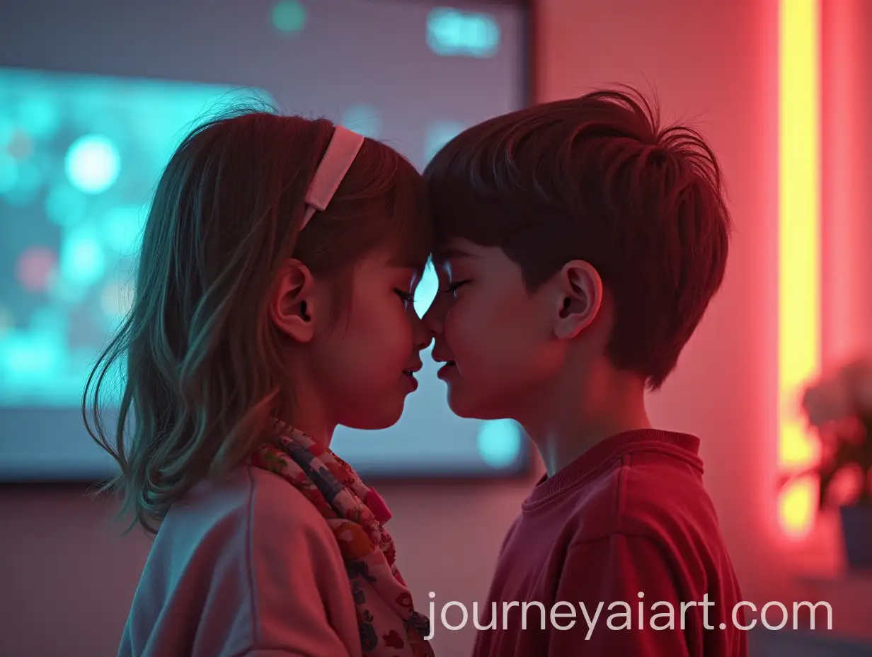 Young-Girl-and-Boy-in-Retro-Futuristic-Love-Scene