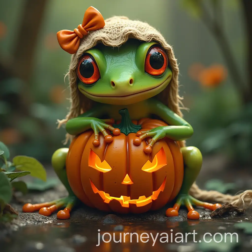 Frog-Girl-with-Halloween-Pumpkin-on-Her-Back