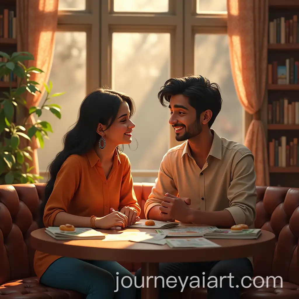 Cozy-Cafe-with-Books-and-Friendship-Ananya-and-Arjun-Delving-into-Research
