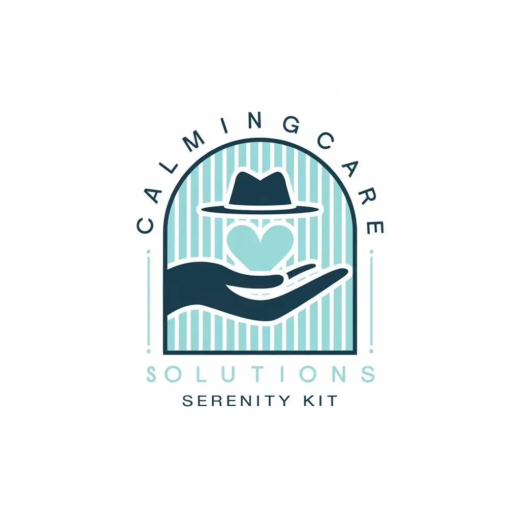 LOGO Design for CalmingCare Solutions Serenity Kit Pastel Blue Green with Minimalistic Heart and Hat Theme