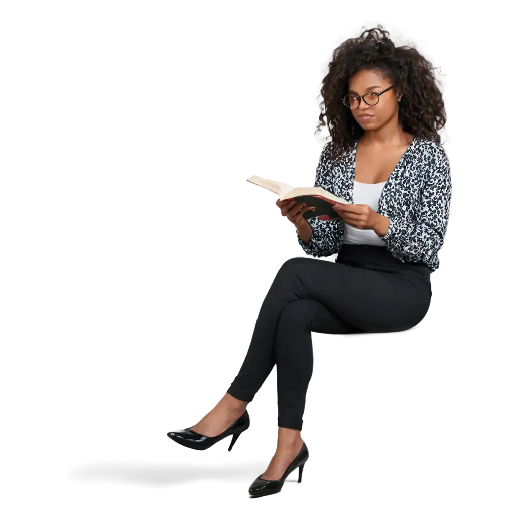 Beautiful-Black-Student-Woman-Reading-a-Book-PNG-Image