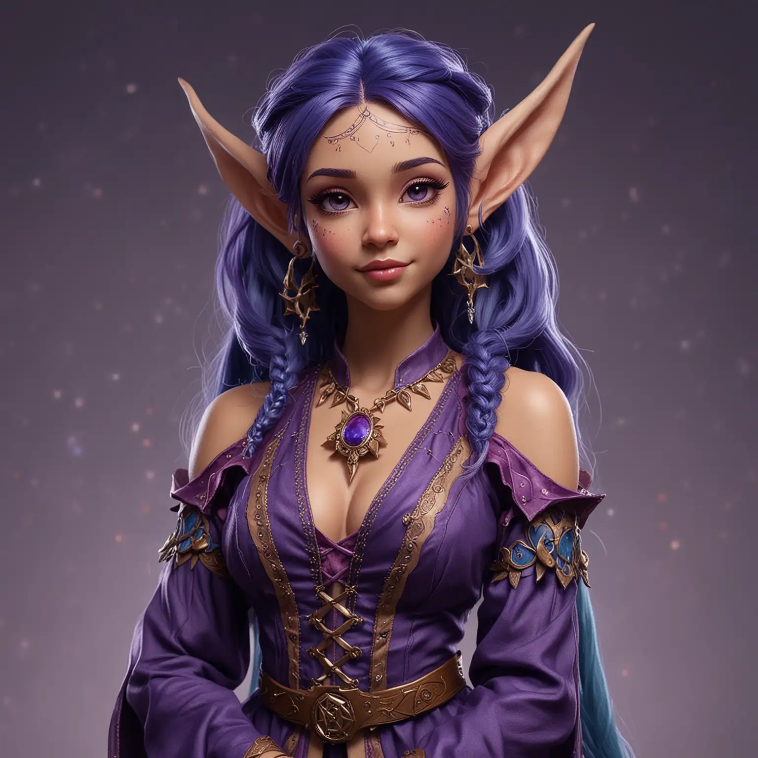 Whimsical Astral Elf Bard in Dark Magenta and Blue Attire