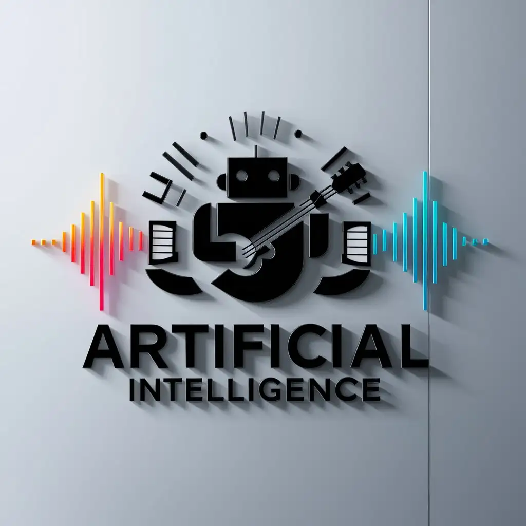 a logo design,with the text "Artificial intelligence", main symbol:Robot, musical instruments, melody sounds,Moderate,be used in Artificial intelligence industry,clear background