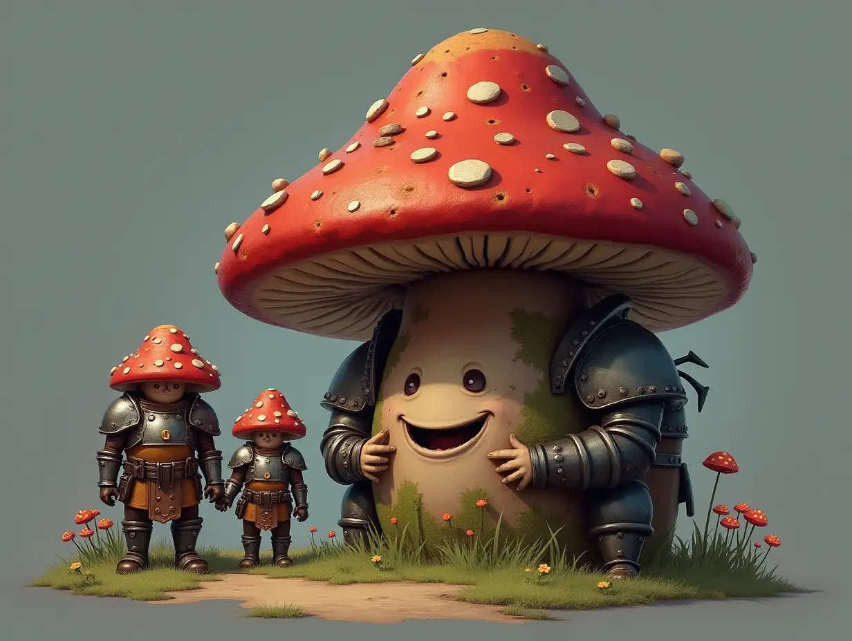 Ki fantasy Family giant Mushroom face and with Metal armor equipment