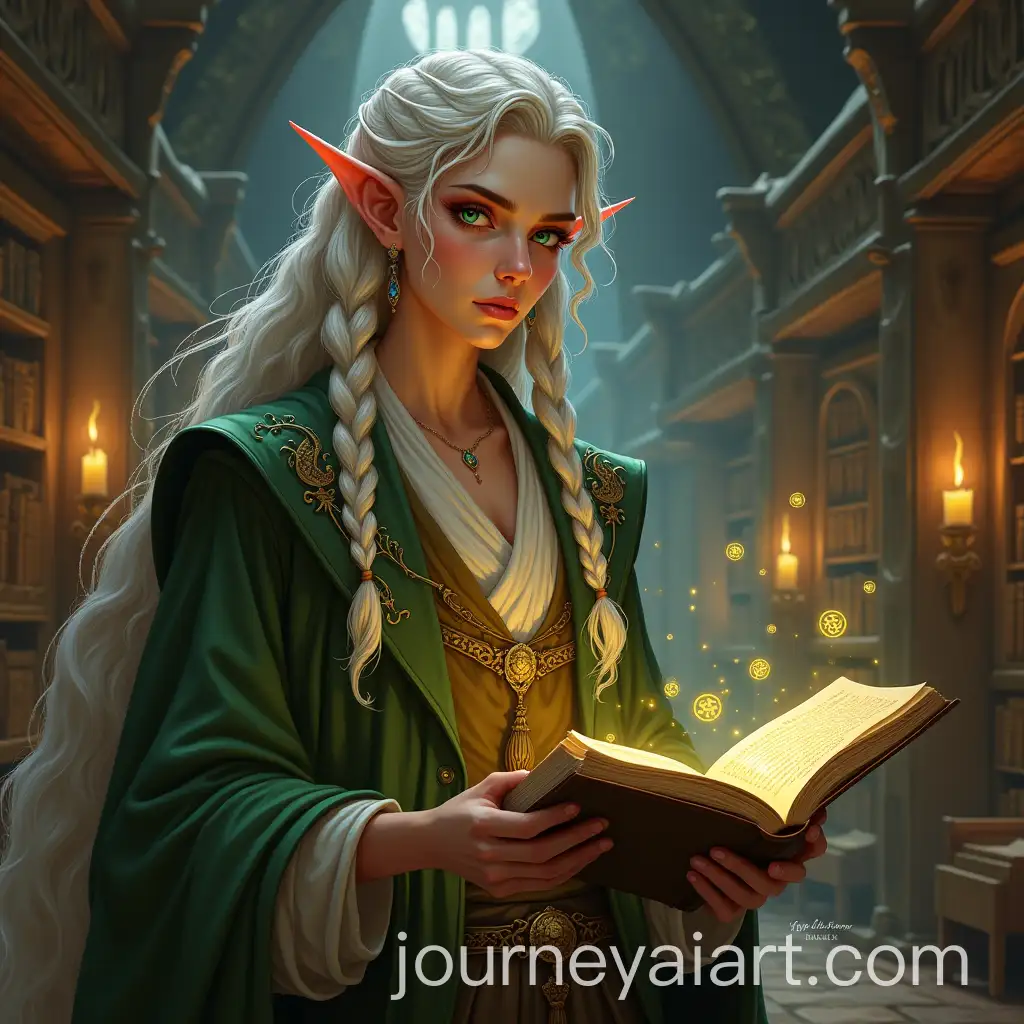 HalfElf-Bard-Scholar-in-Fantasy-CityAI-Image-Prompt-Expansion-Library-Surrounded-by-Magic