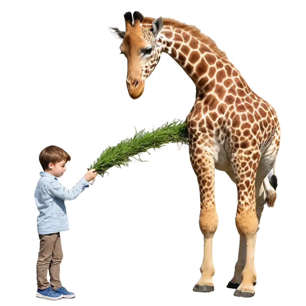 Boy-Feeding-Grass-to-Giraffe-PNG-Image-Perfect-for-Creative-Educational-and-NatureBased-Projects