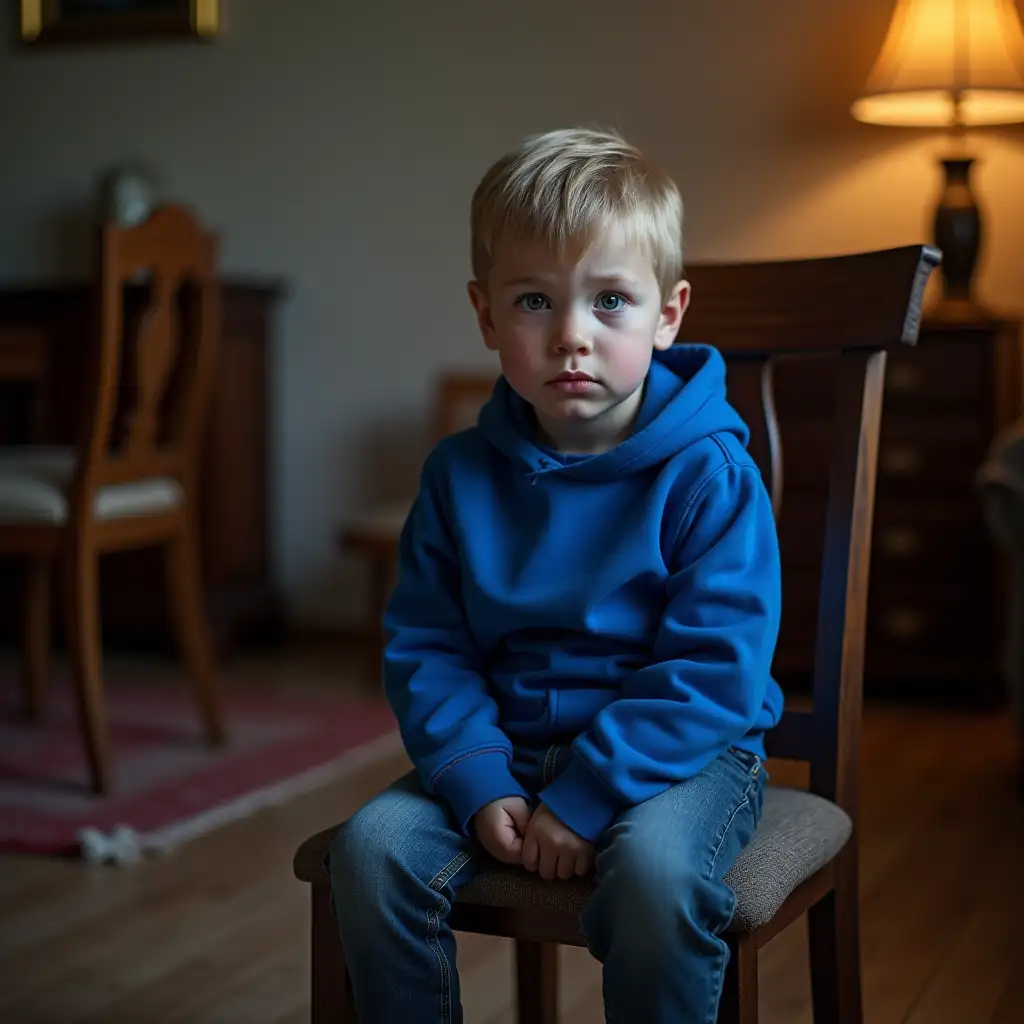 Anxious-5YearOld-Ukrainian-Boy-Sitting-on-Chair-in-Room