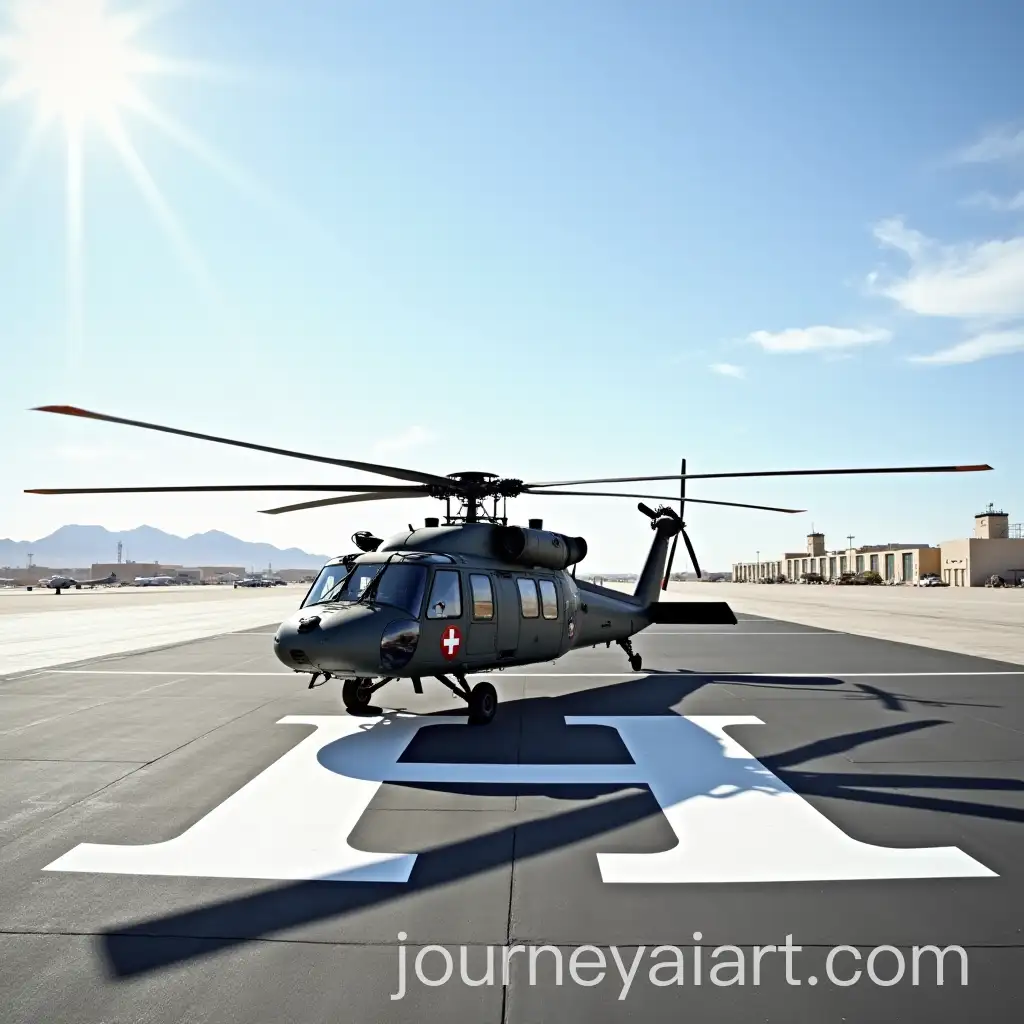 American-Military-Medical-Helicopter-UH60-Black-Hawk-Landing-on-Desert-Airfield