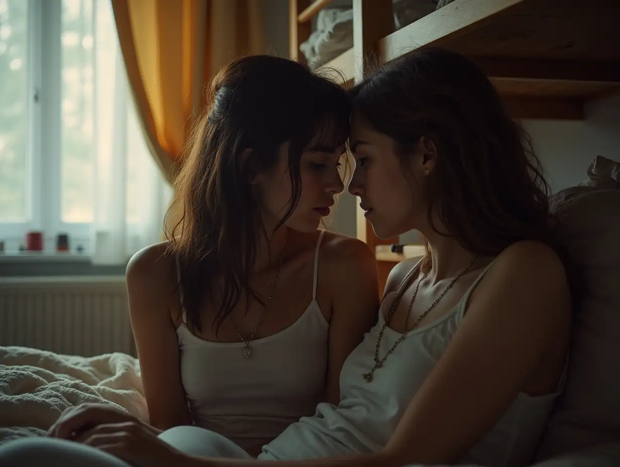 An intimate moment between two 18-year-old lycéenes, captured within the confines of their high school dormitory...