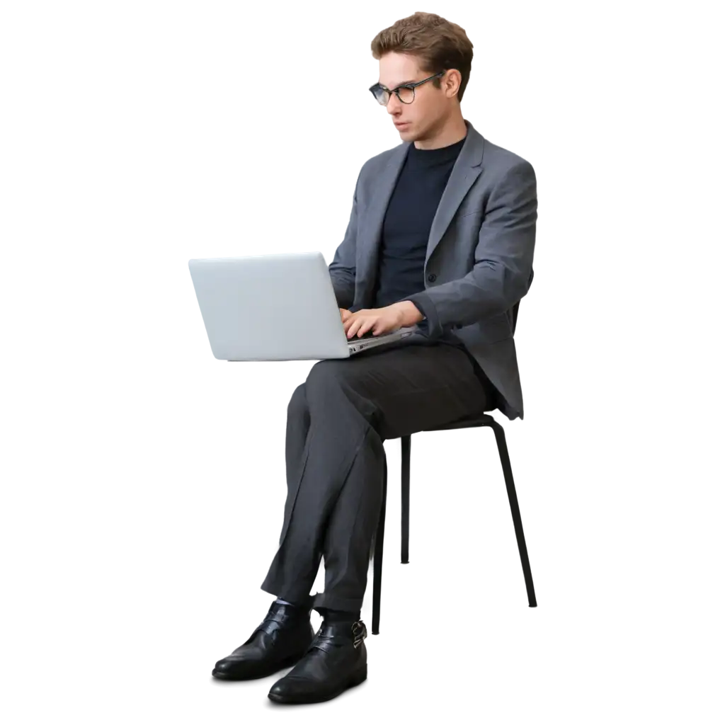 PNG-Image-of-a-Person-Sitting-at-a-Table-with-a-Laptop-on-a-Chair-HighQuality-Visual-Representation