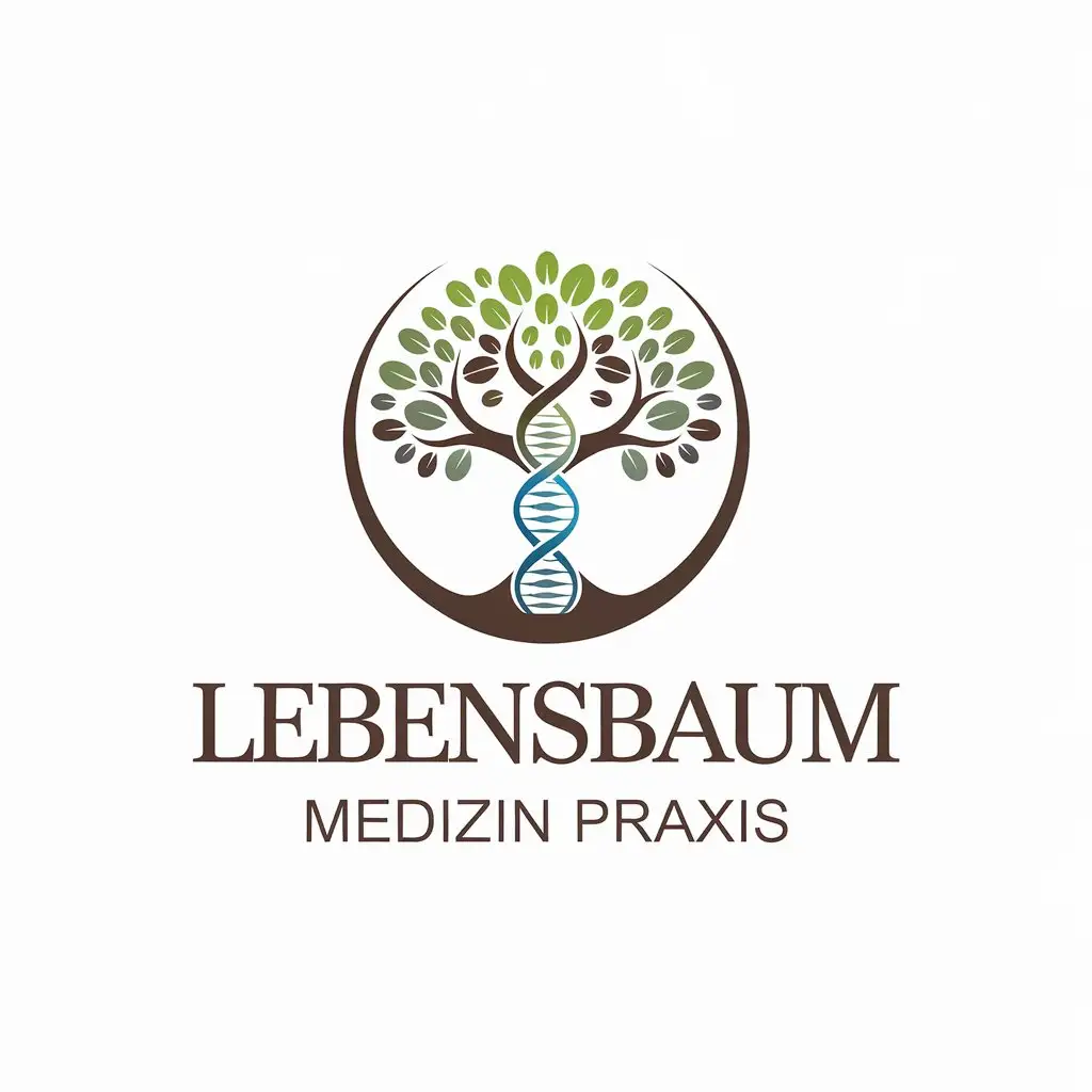 LOGO Design for Lebensbaum Medizin Praxis Stylized Tree and DNA Helix in Earthy Tones