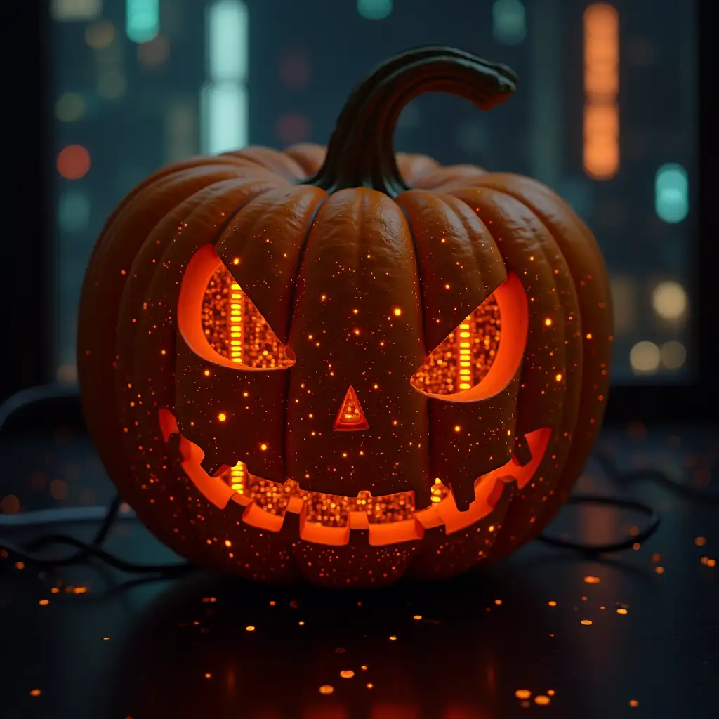 Futuristic-Pumpkin-Computer-with-Glowing-Circuits-and-Wires