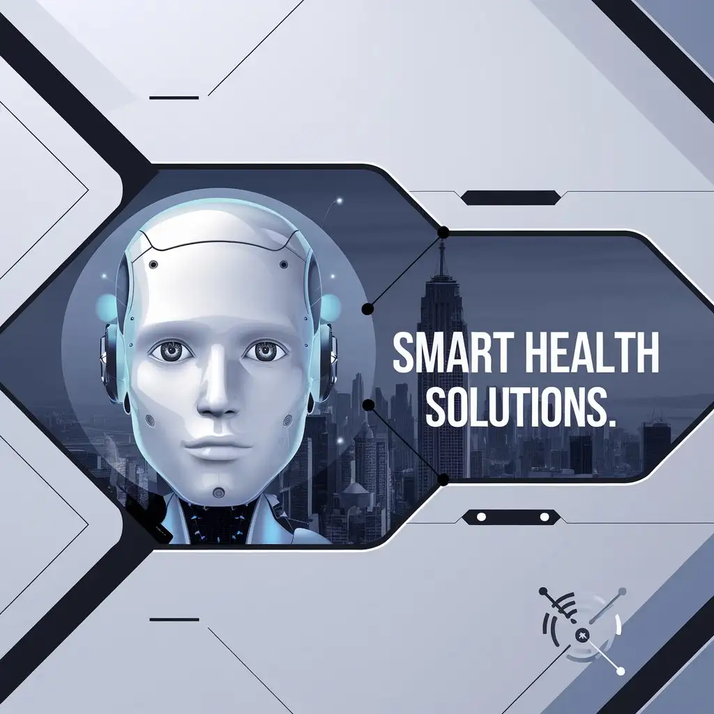 AI Chat bot showing Smart Health Solutions. in corporate blue and white tones, with a clean, modern design.