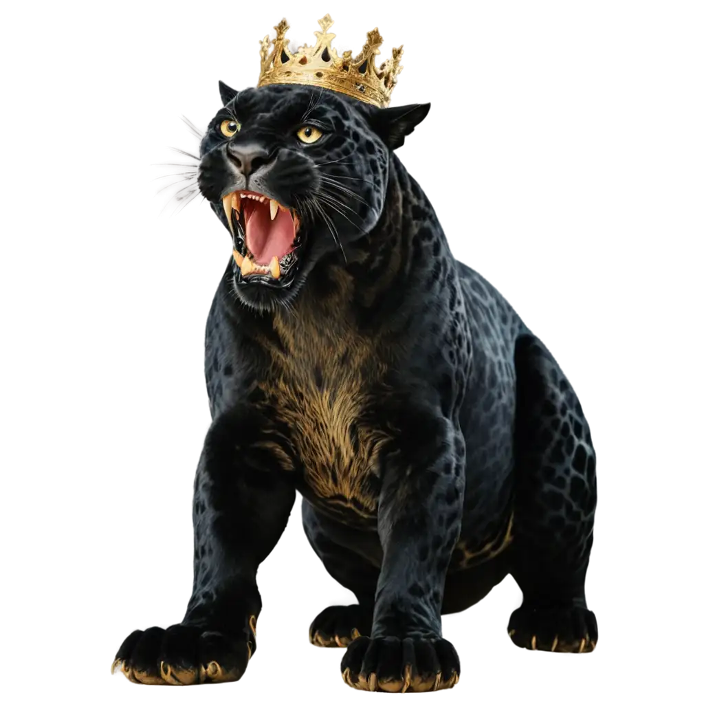 PNG-Image-Majestic-Black-Roaring-Jaguar-with-Golden-Crown