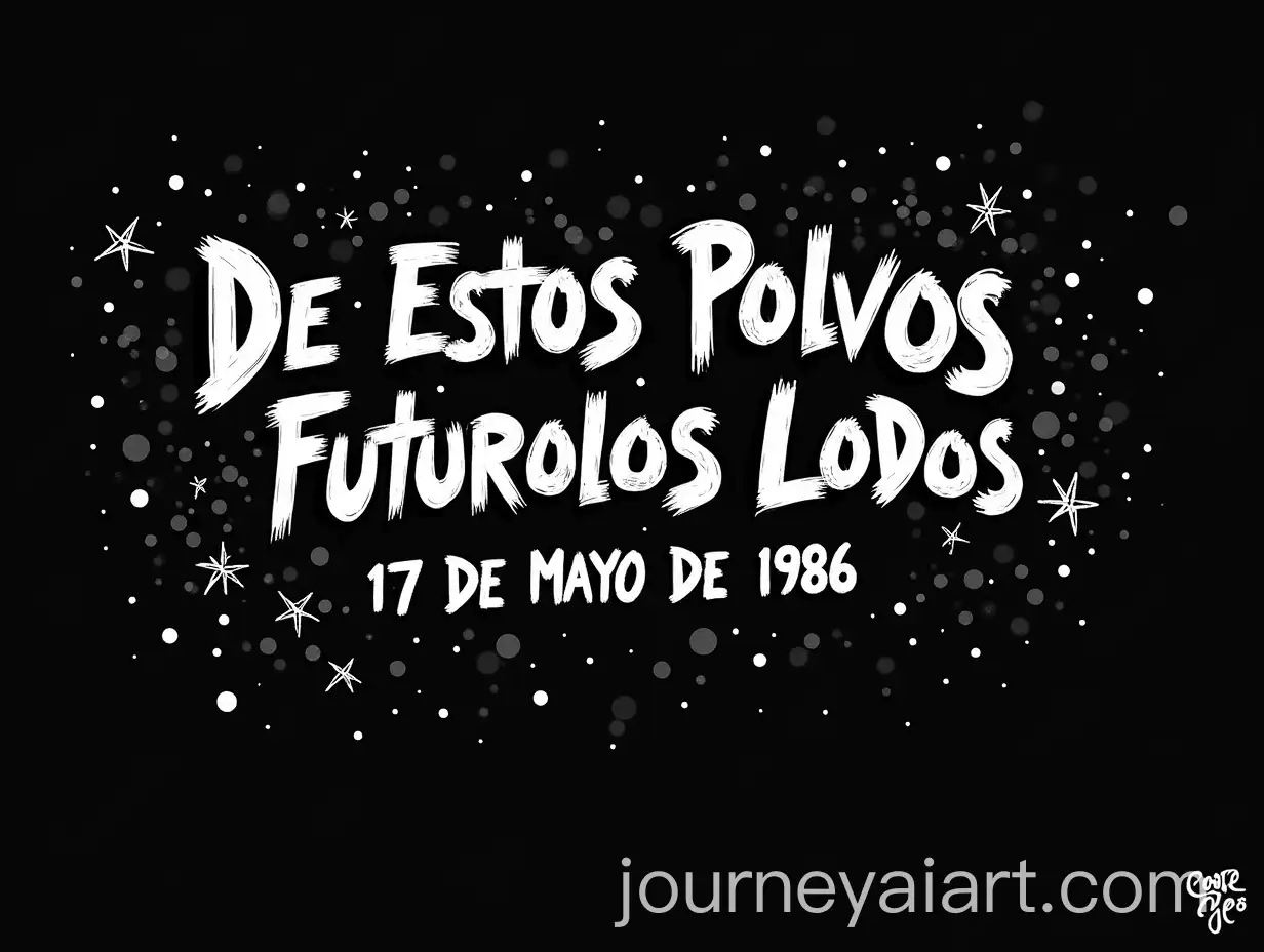 Black-and-White-Vinyl-Logo-with-Stars-De-Estos-Polvos-Futuros-Lodos-17-De-Mayo-de-1986