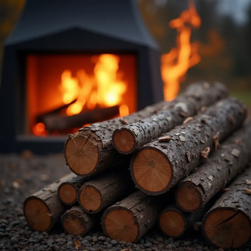 Stacked-Firewood-with-Glowing-Fire-Pit-in-the-Background